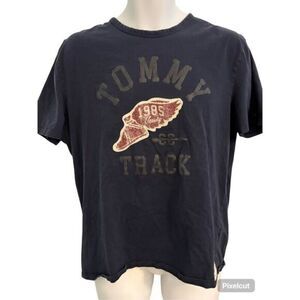 Tommy Hilfiger Y2K Navy Blue Track  T-Shirt. Size Medium